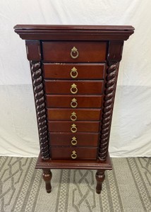Freestanding Wooden Jewelry Armoire 8 Drawers, 2 Sides for Necklaces & Top Mirror - 42in x 19in