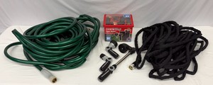 Lot of Garden Hoses & Watering Wands 100 Rapid Flow Hose, 50 Pocket Hose Copper Bullet, 100 Vinyl Commercial Hose, 3 Orbit Hose Wands