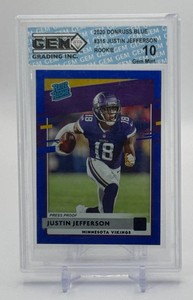 Justin Jefferson Blue RC GEM MINT 10 2020 Donruss Rated Rookie Blue Slab Minnesota Vikings Rookie Football Card No. 315
