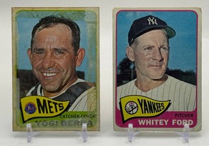 Yogi Berra & Whitey Ford 2-Card 1965 Topps Vintage Baseball Card Lot