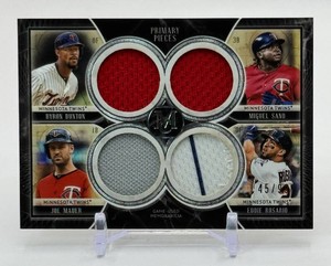 Byron Buxton  Miguel Sano  Joe Mauer  Eddie Rosario Quadruple Game-Used Relic 2018 Topps Museum Collection 4599 Minnesota Twins Baseball Card No. FPQR-MIN