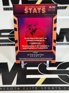Tyreek Hill Auto /30 2025 Leaf Video Game Stats In The Game Used Sports #VG-TH2 Numbered 25/30 Football Card