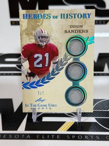 Deion Sanders 7 RARE Game Used 2025 Leaf Heroes of History In The Game Used Sports #HH-22 Numbered 77 Football Card