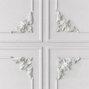 $24 4 Pcs Corner Wall Molding French Style Wainscoting Floral Moulding Panels Corner Panel Wall Molding Kit for Frames Cabinet Picture Decor, Not Include Glue (Heart Style)