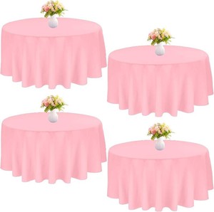 $24 4 Pack 70 Inch Pink Polyester Round Table Cloth Washable Decorative Fabric Table Covers for Wedding Dining Table Buffet Parties Banquet Decor