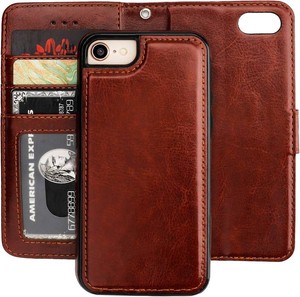 $20 Bocasal Detachable Wallet Case for iPhone SE (2022)SE (2020)87 Brown  Kickstand Card Slots Holder PU Leather Magnetic Shockproof Wrist Strap Removable Flip Protective Cover 4.7 inch
