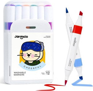 Jar Melo Washable Dual Tip Markers for Kids Ages 4-8, 12 Colors  Brush & Chisel Tip, Water-Based, Storage Case, School Art Supplies, Safe, Vibrant Colors