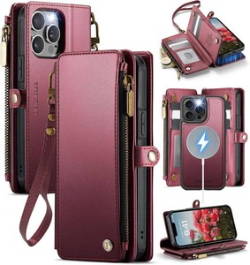 $30 Defencase for iPhone 12 Pro Max Case Wallet Compatible with Magsafe, W-Red  Drop-Proof Magnetic Detachable Phone Cases Cover, with RFID Bolcking Card Holder, Zipper Strap, PU Leather, Removable Wallet