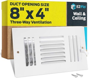 EZ-FLO 8 x 4 Inch Three-Way Ventilation Steel SidewallCeiling Register, Steel Duct Opening, 61658