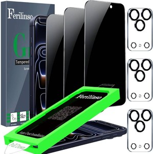 Ferilinso Privacy Screen Protector for iPhone 17 Pro, Tempered Glass  3 Pack, 9H Hardness, Military-Grade Shatterproof, Case Friendly, Easy Installation Bubble Free, with Camera Lens Protectors