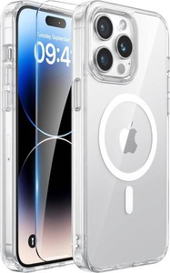 $28 Miracase Magnetic for iPhone 14 Pro Max Case with Screen Protector, Compatible with MagSafe Accessories Not-Yellowing, Shockproof Slim Phone Case for iPhone 14 Pro Max, Clear Magnetic
