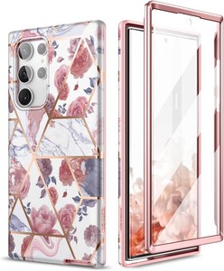 SURITCH for Samsung Galaxy S22 Ultra Case, Built-in Screen Protector for Samsung S22 Ultra 5G Case Full Body Protection Shockproof Rugged Bumper Silicone Phone Protective Cover 6.8 Inch - Rose Marble