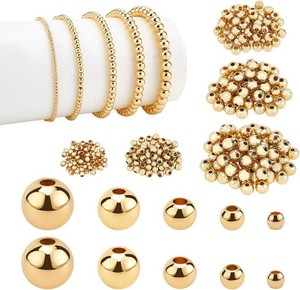 PH PandaHall 14K Gold Plated Spacer Beads, 300pcs Round Brass Beads 5 Size Metal Smooth Beads Seamless Ball Beads Long-lasting Little Beads for Summer Bracelet Necklace Jewelry DIY Crafts(23456mm)