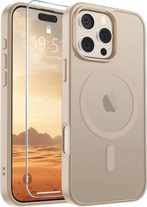 SUPFINE Magnetic for iPhone 16 Pro Max Case Desert Gold  With Screen Protector, Translucent Matte, Compatible with MagSafe, Military Grade Drop Proof, Rugged Shockproof Protective