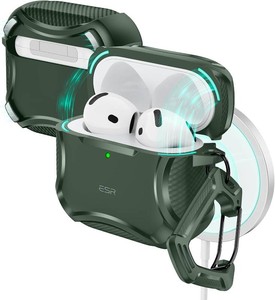 ESR for AirPods 4 Case, Compatible with AirPods 4th Generation Case (2024), Compatible with MagSafe, Powerful Drop Protection, Magnetic Lid, Cyber Series, Green