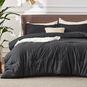 $47 Bedsure Full Comforter Set - Black Soft Bedding for All Seasons, Cationic Dyed Bed Set, 3 Pieces, 1 Full Size Comforter (82x86) and 2 Pillow Shams (20x262)