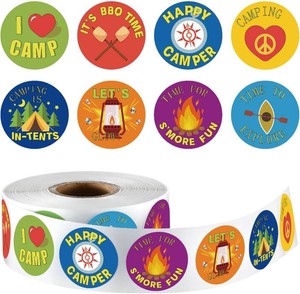 Geyoga 1000 Pcs Travel Camping Stickers for Kids I Love Camp Stickers Camper Tent Bonfire Themed Self Adhesive Decals for Birthday Gifts Bag Party Supplies School Activity Reward