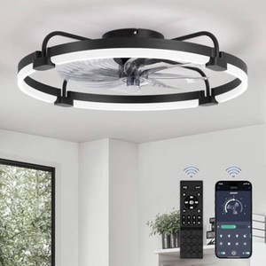 $90 LEDIARY 24 Ceiling Fans with Lights and Remote, Low Profile Led Fan Light