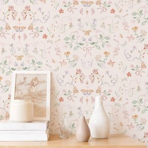 Peel and Stick Wallpaper for Nursery Pink Cute Bow Leaf Waterproof
