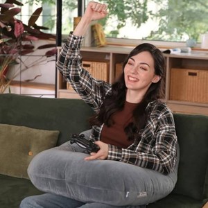 $29 Ergonomic U-Shape Gaming & Lap Pillow - Crochet Pillow & Reading Support Pillow with Arm Relief, Comfort for Gamers, Crafters & Book Lovers (Dark Gray)
