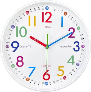 AIRUIFU Wall Clock for Kids Learning to Teaching Time Wall Clocks Battery Operated Silent Non Ticking - Analog Colorful Clock Decorative for Kids Room,Classroom,School,Nursery School,playroom(8 Inch)