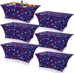 $80 Oudain 4 Pcs 4th of July Star Stretch Table Cover 6 ft Patriotic Tablecloth