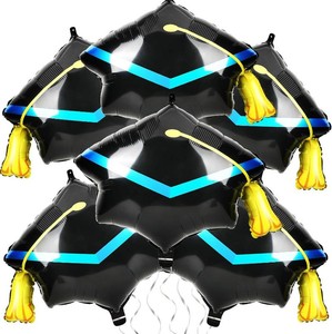FEBSNOW 10 Pack Graduation Cap Balloons 22 Inch Black Grad Hat Balloons Class of 2026 Grad Foil Balloons for Kindergarten High School College Graduation Ceremony Party Decorations