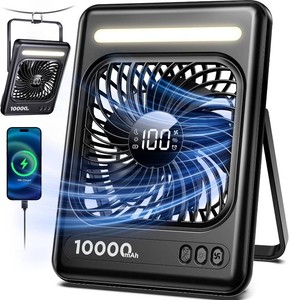 $31 10000mAh Portable Travel Fan, 5 Speeds Strong Wind Cruise Fan with LED Lantern, 24H Runtime Personal Rechargeable Fan, 2468H Timer, Ultra-thin Quiet Desk Fan for Camping, Office, Bedroom, Beach