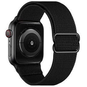 OXWALLEN XL Stretch Solo Loop Band Compatible with Apple Watch Series 1110987654 SE 321 42mm 41mm 40mm 38mm, Adjustable Elastic Nylon Braided Stretches Sport Strap for iWatch Women Men, Black