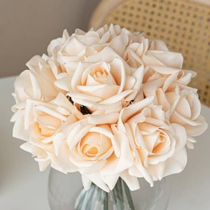 $23 DUYONE Artificial Roses Single Stem 10pcs Fake Silk Flower Arrangement Bouquet for Home Party Wedding Decoration(Pink Champagne)