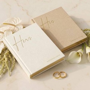 Elegant Linen Wedding Vow Books With Gold Foil Lettering - His and Hers