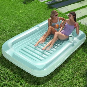 $46 SLOOSH Inflatable Tanning Pool Lounger Float, 85 x 57 Extra Large Pool Floats Adult with Pillow, 4 in 1 Suntan Tub Raft Floatie,Sunbathing Bed Lounge for Water Blow Up Ball Pit Party Gifts, XL-Cyan