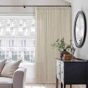 $84 TWODRAPES Beige Pinch Pleated Linen Curtains 126 Inches Long 2 Panels