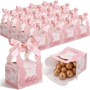 $22 ForraFun 50 Sets Floral Wedding Favor Boxes with Pearl Pendant Bow, Pink