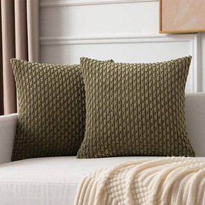 $24 Kevin Textile Soft Corduroy 26x26 Inch Pillow Covers 2 Pack, Olive Green