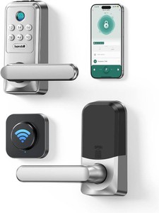 $60 Hornbill WiFi Smart Lock with Handle, Keyless Entry Biometric Fingerprint Lock with Auto-Lock, Keypad Passcode Deadbolt Lever for Home Front Door Bedroom
