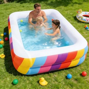 $46 Kids Splash Pool Inflatable 74 Rectangular, Large BPA-Free PVC Kiddie Pool with Drain Plug for Ages 3-12