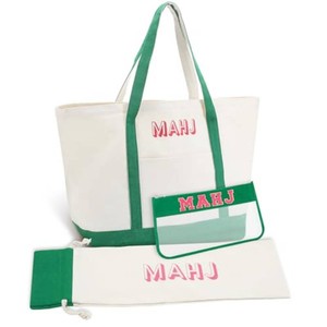 $40 3 Pcs Mahjong Bags Set for Tiles and Racks, Green, Regular