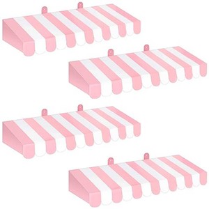 Boao 4 Pcs 3D Cardboard Awning Decor,Pink and White,Striped Style