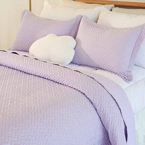 $46 Cmfshape 3 Piece Bedspread King Size,Classic Geometric Stitched Quilt Set,Soft Lightweight Microfiber Coverlet,Reversible Bed Cover Set with 2 Shams(King106 x96,Lavender)