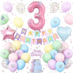 3rd Birthday Decoration for Girls,Pastel Rainbow 3rd Birthday Balloon