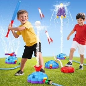 $40 4-in-1 Water Sprinkler Baseball Toy, Water-Spraying Rocket, Water Baseball, Rocket Launch Game, Spinning Water Sprayer Outdoor Summer Toys for Boys Girls Outside Water Game Toys for Kids 3-12