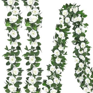 $22 Aneco 4 Pack 32 FT White Flower Artificial Rose Vines Roses Fake Vine Flowers Plants Party Supplies for Holiday Wedding Garden Craft Art Decoration