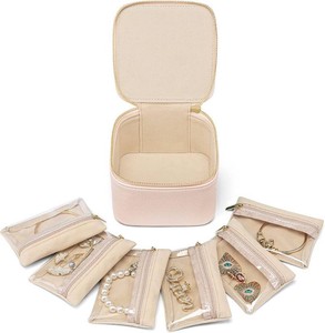 $23 VLANDO Jewelry Organizer with Clear 6 Velvet Bags,Pink