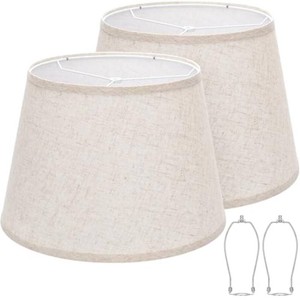 $43 Large Drum Lamp Shades Set of 2, 12Top x 16Bottom x 11High, Beige Lampshades for Table Lamps Floor Lamps, Natural Linen Replacement Lamp Shades, Spider, Harp Holders Included, Easy Assembly