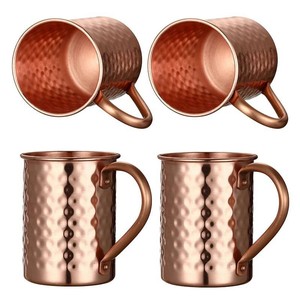 $44 Moscow Mule Pure Copper Mugs - Set of 4 - Handmade of 100% Pure Copper -Hammered Finish-Riveted Handle