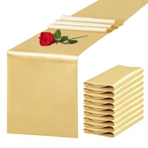 10 Pack Satin Table Runner 12 x 108 Inch Long Light Gold Silk Table Runner for Wedding Party Banquet Birthday Decoration