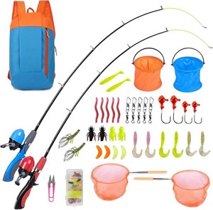 $40 Urban Deco Kids Fishing Pole Kit 2 Pack, Portable Telescopic Kids Fishing Rod with Tackle Box, 2 Fishing Net and 2 Bucket for Beginners, Boys,Girls,Youth