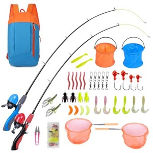 $40 Urban Deco Kids Fishing Pole Kit 2 Pack, Portable Telescopic Kids Fishing Rod with Tackle Box, 2 Fishing Net and 2 Bucket for Beginners, Boys,Girls,Youth