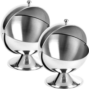 $26 Peohud 2 Pack Stainless Steel Sugar Bowl with Roll Top, Sugar Cube Holder, Candy Jar Cookies Mints Holder Bowl for Home Kitchen, Office, Parties